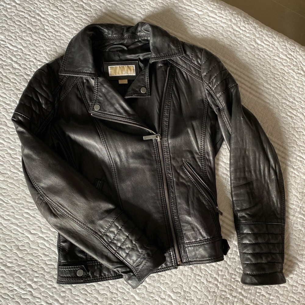 Michael Kors Women’s Leather Moto Jacket Black Med